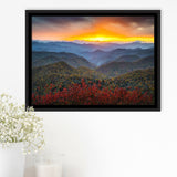 Blue Ridge Parkway Sunset Art, Framed Canvas Prints Wall Art Home Decor,Floating Frame, Ready to Hang