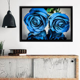 Blue Roses With Drops Framed Canvas Wall Art - Framed Prints, Canvas Prints, Prints for Sale, Canvas Painting