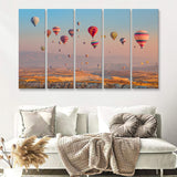 Blue Sky W Hot Air Balloons 5 Pieces B Canvas Prints Wall Art - Painting Canvas, Multi Panels,5 Panel, Wall Decor