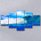 Blue Wave 5 Piece Canvas Prints Wall Art Decor, Multi Panels, Mixed Canvas