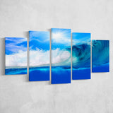 Blue Wave 5 Piece Canvas Prints Wall Art Decor, Multi Panels, Mixed Canvas