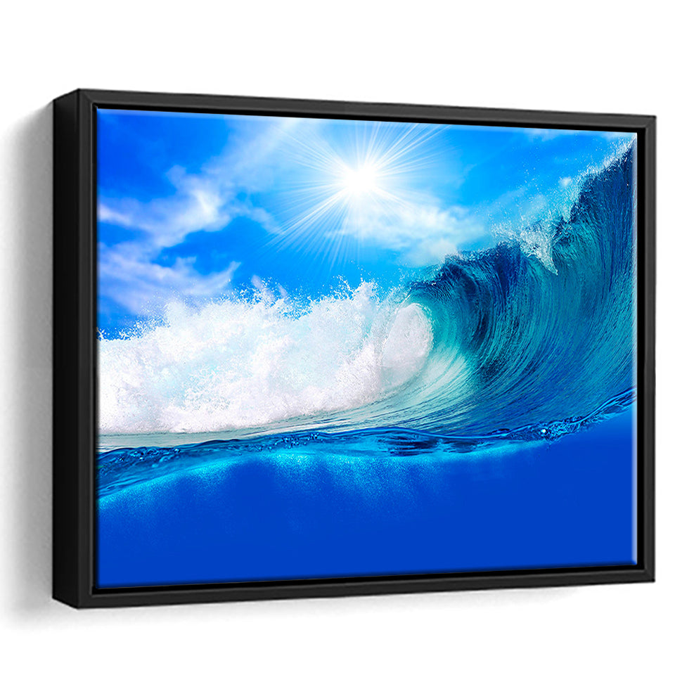 Blue Wave Framed Canvas Prints Wall Art Decor, Framed Picture, Floating Frame