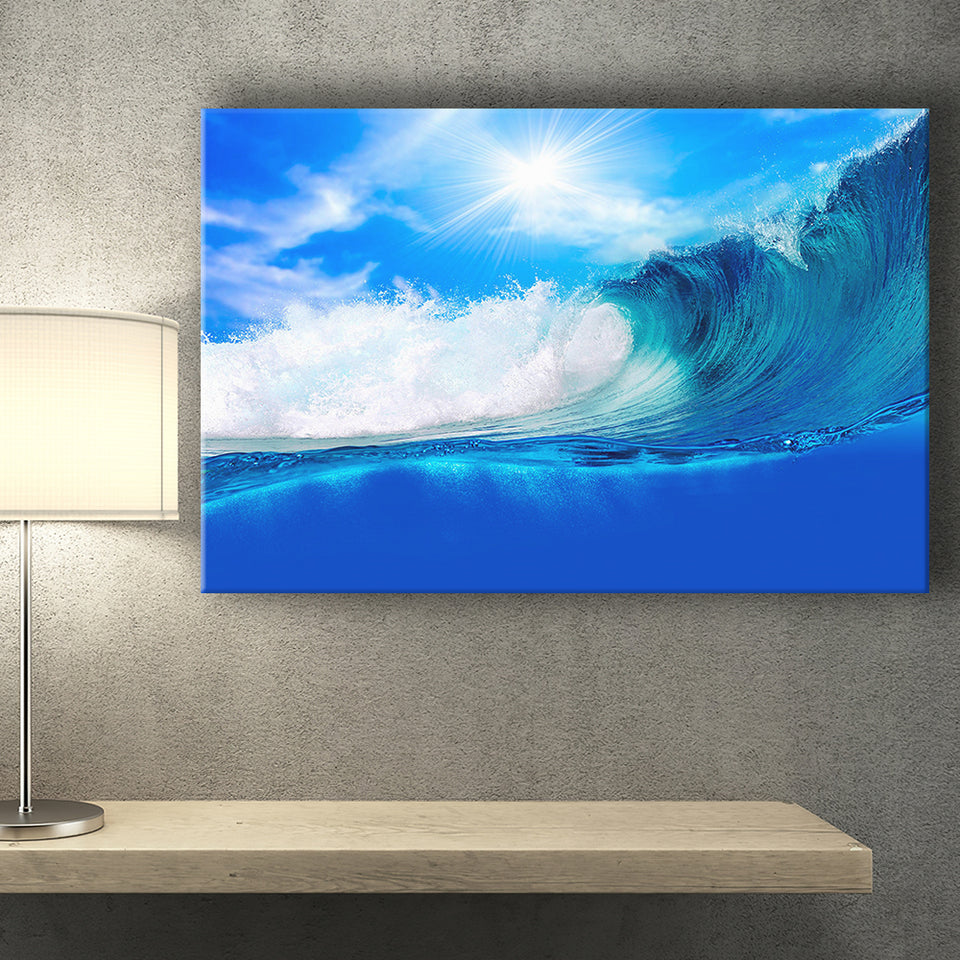 Blue Wave Canvas Prints Wall Art Decor - Painting Canvas,Home Decor, Ready to Hang