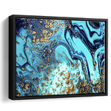 Blue and Gold Abstract Drawing Framed Canvas Prints Wall Art Decor - Paiting Canvas, Art Prints, Floating Frame