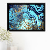 Blue and Gold Abstract Drawing Framed Canvas Prints Wall Art Decor - Paiting Canvas, Art Prints, Floating Frame