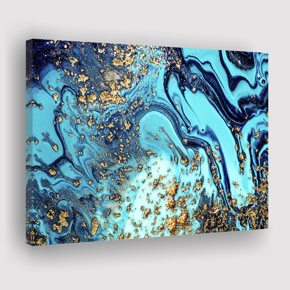 Blue and Gold Abstract Drawing Canvas Prints Wall Art Decor - Paiting Canvas, Art Prints, Wall Decor, For Sale