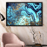 Blue and Gold Abstract Drawing Framed Canvas Prints Wall Art Decor - Paiting Canvas, Art Prints, Floating Frame