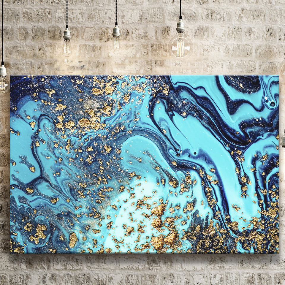 Blue and Gold Abstract Drawing Canvas Prints Wall Art Decor - Paiting Canvas, Art Prints, Wall Decor, For Sale