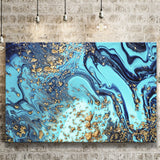 Blue and Gold Abstract Drawing Canvas Prints Wall Art Decor - Paiting Canvas, Art Prints, Wall Decor, For Sale