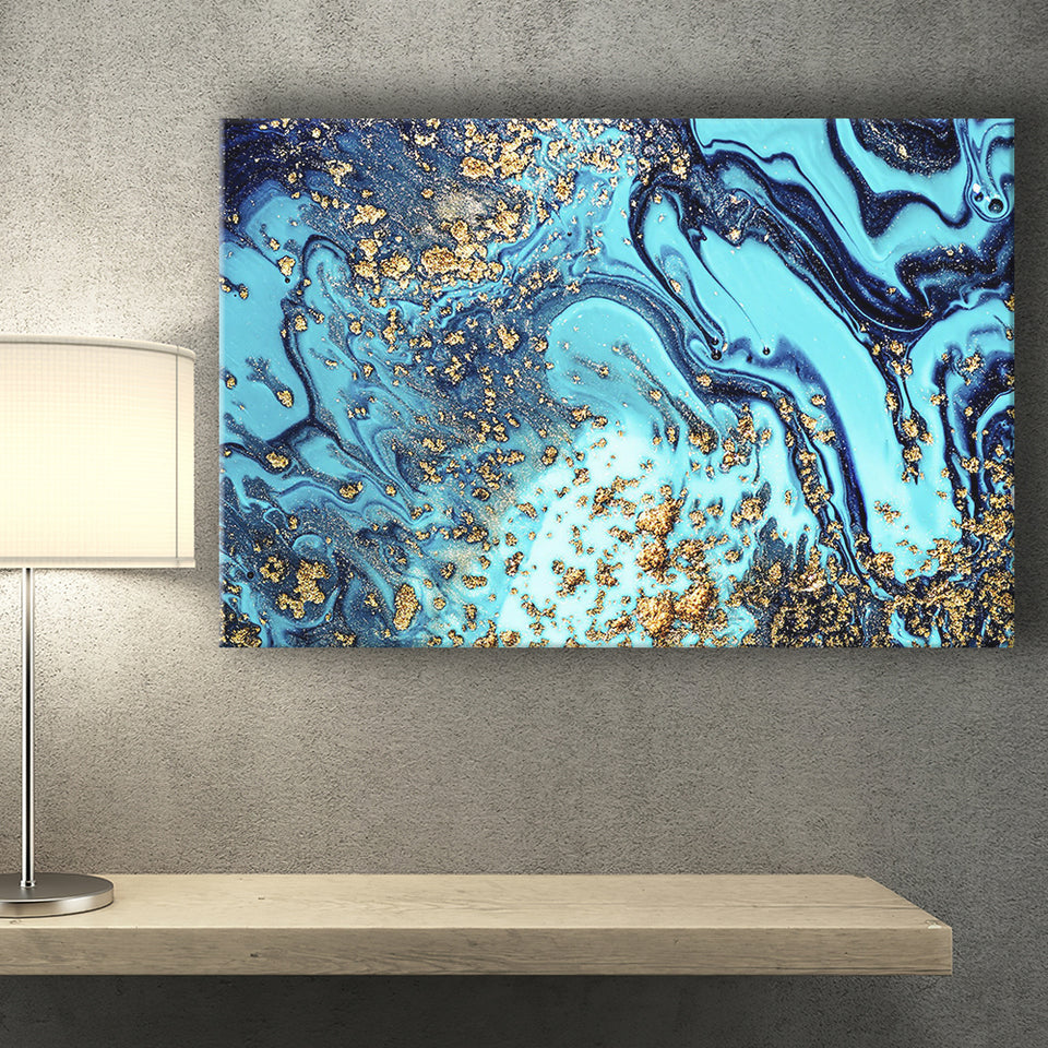 Blue and Gold Abstract Drawing Canvas Prints Wall Art Decor - Paiting Canvas, Art Prints, Wall Decor, For Sale