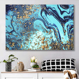 Blue and Gold Abstract Drawing Canvas Prints Wall Art Decor - Paiting Canvas, Art Prints, Wall Decor, For Sale