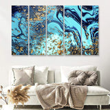 Blue and Gold Abstract Drawing 5 Piece B Canvas Prints Wall Art Decor - Painting Canvas, Multi Panels