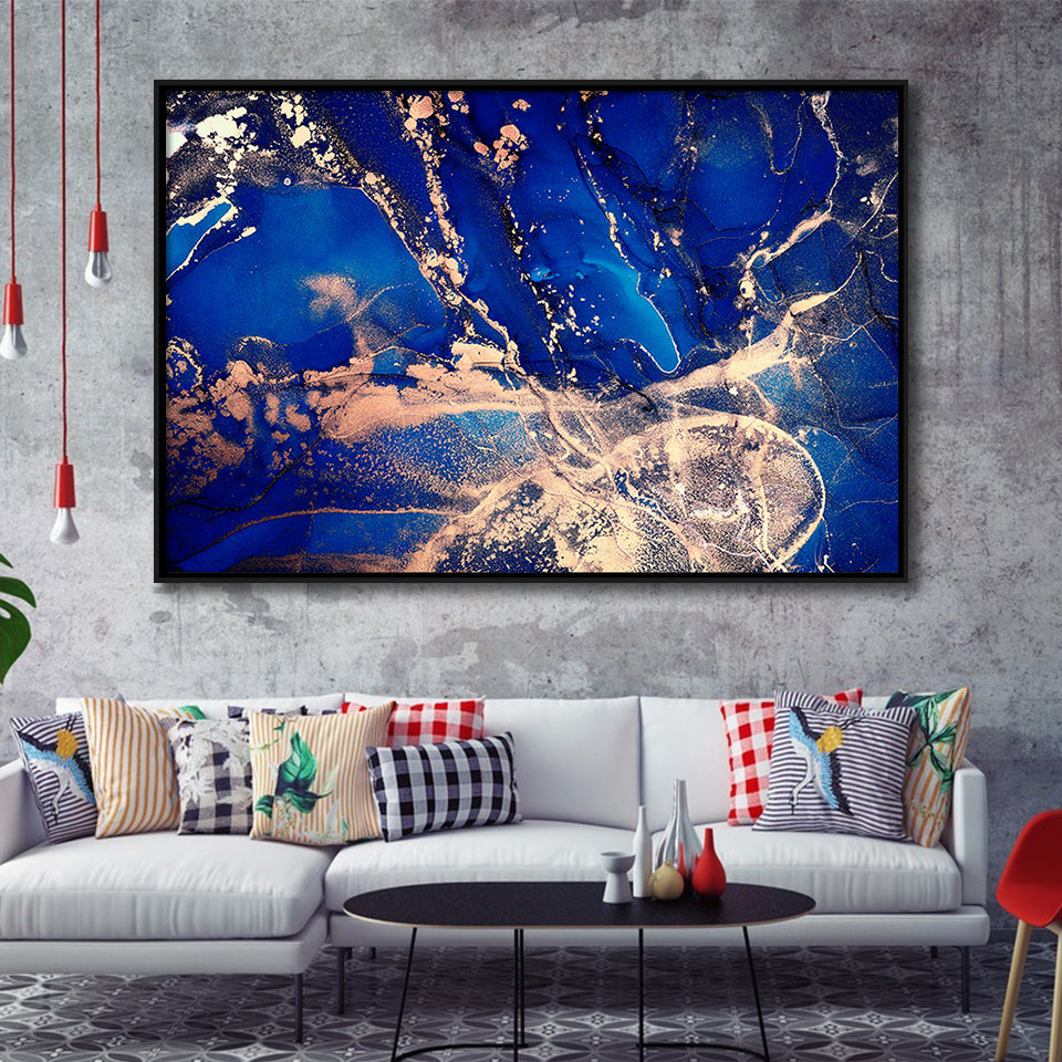 Blue Wall Art Framed Canvas Prints Wall Art Decor, Framed Picture, Floating Frame