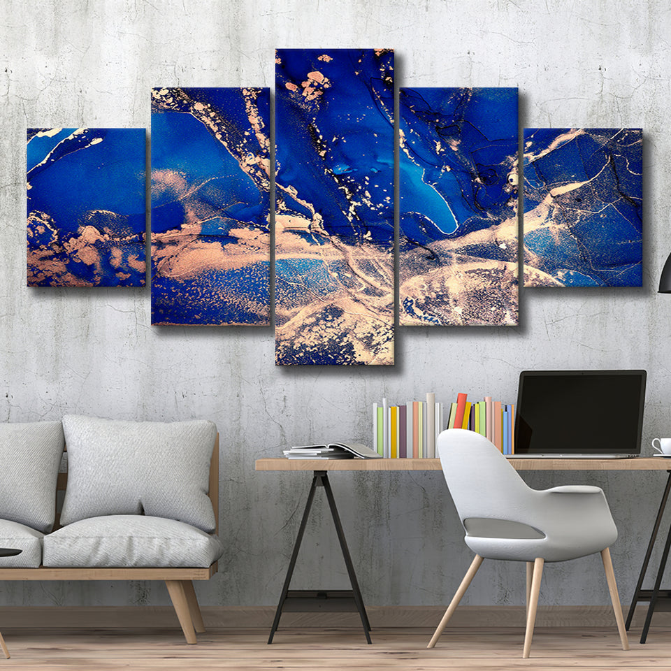 Blue Wall Art 5 Piece Canvas Prints Wall Art Decor, Multi Panels, Mixed Canvas