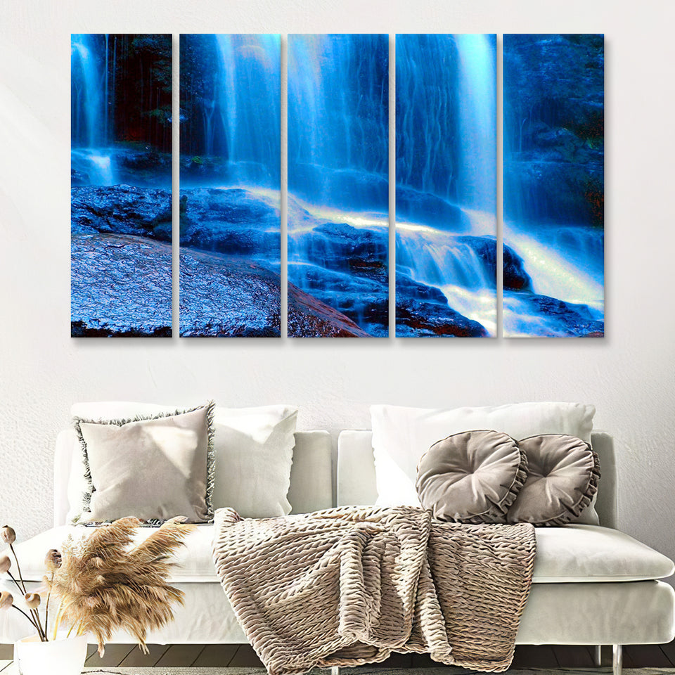 Blue Waterfall 5 Pieces B Canvas Prints Wall Art - Painting Canvas, Multi Panels,5 Panel, Wall Decor