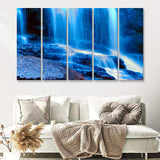 Blue Waterfall 5 Pieces B Canvas Prints Wall Art - Painting Canvas, Multi Panels,5 Panel, Wall Decor