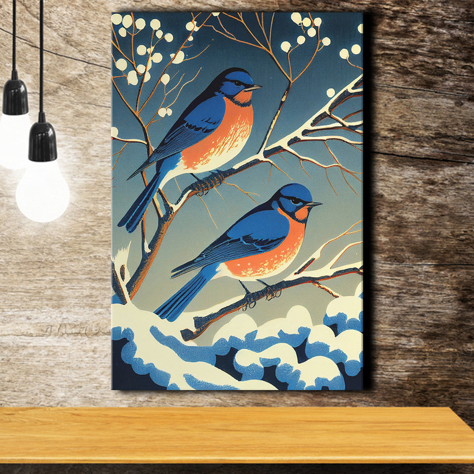 Bluebirds Retro Art Print ,City Art Print, Large Canvas, Canvas Print Wall Art Home Decor