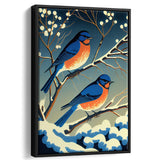 Bluebirds Retro Art Print, Large Canvas, Framed Canvas Print Wall Art Home Decor, Floating Frame