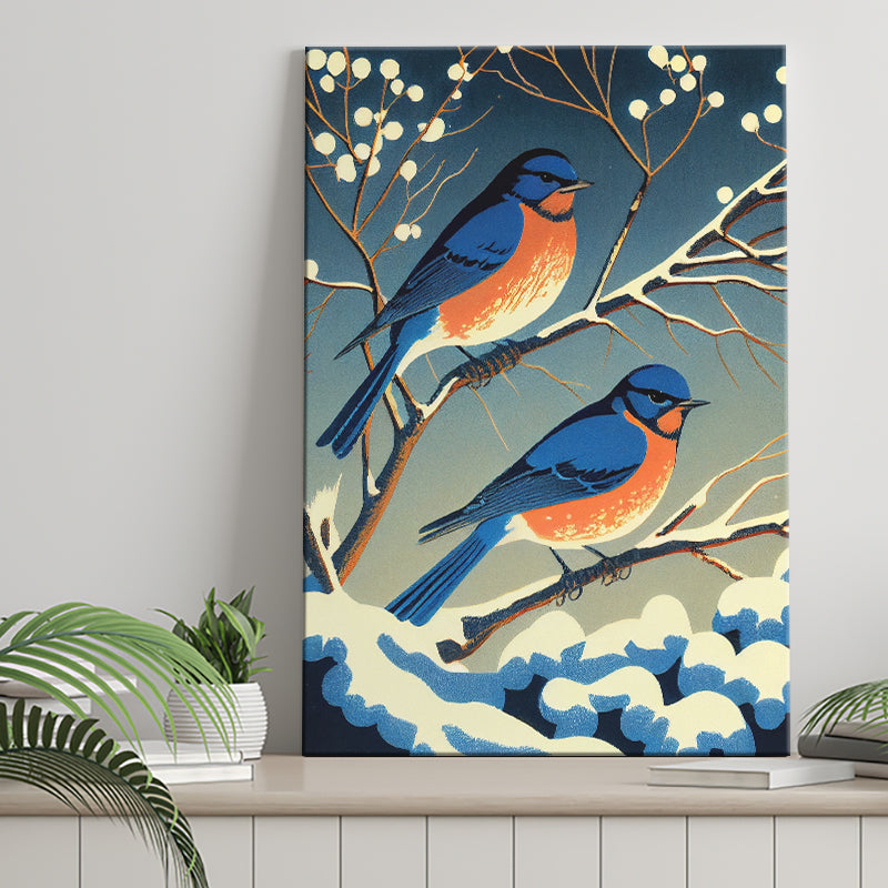 Bluebirds Retro Art Print ,City Art Print, Large Canvas, Canvas Print Wall Art Home Decor