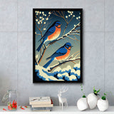Bluebirds Retro Art Print, Large Canvas, Framed Canvas Print Wall Art Home Decor, Floating Frame