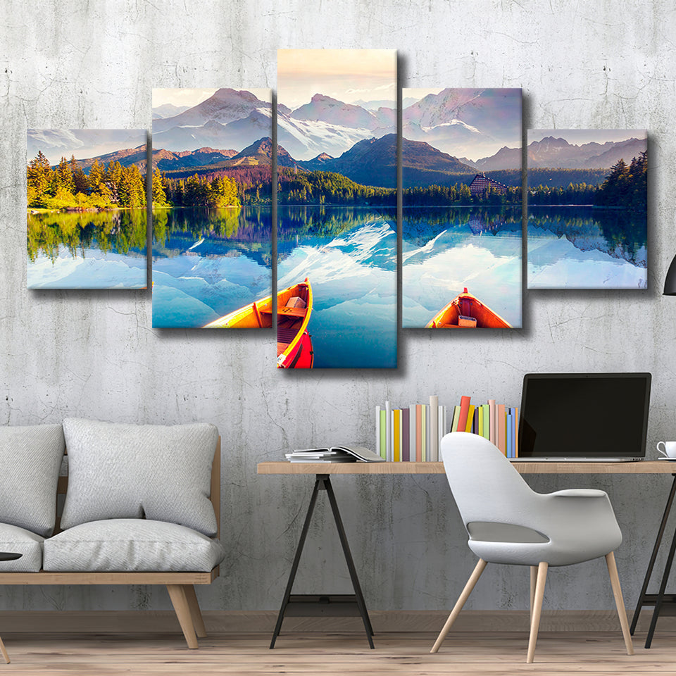 Boat Art 5 Piece Canvas Prints Wall Art Decor, Multi Panels, Mixed Canvas