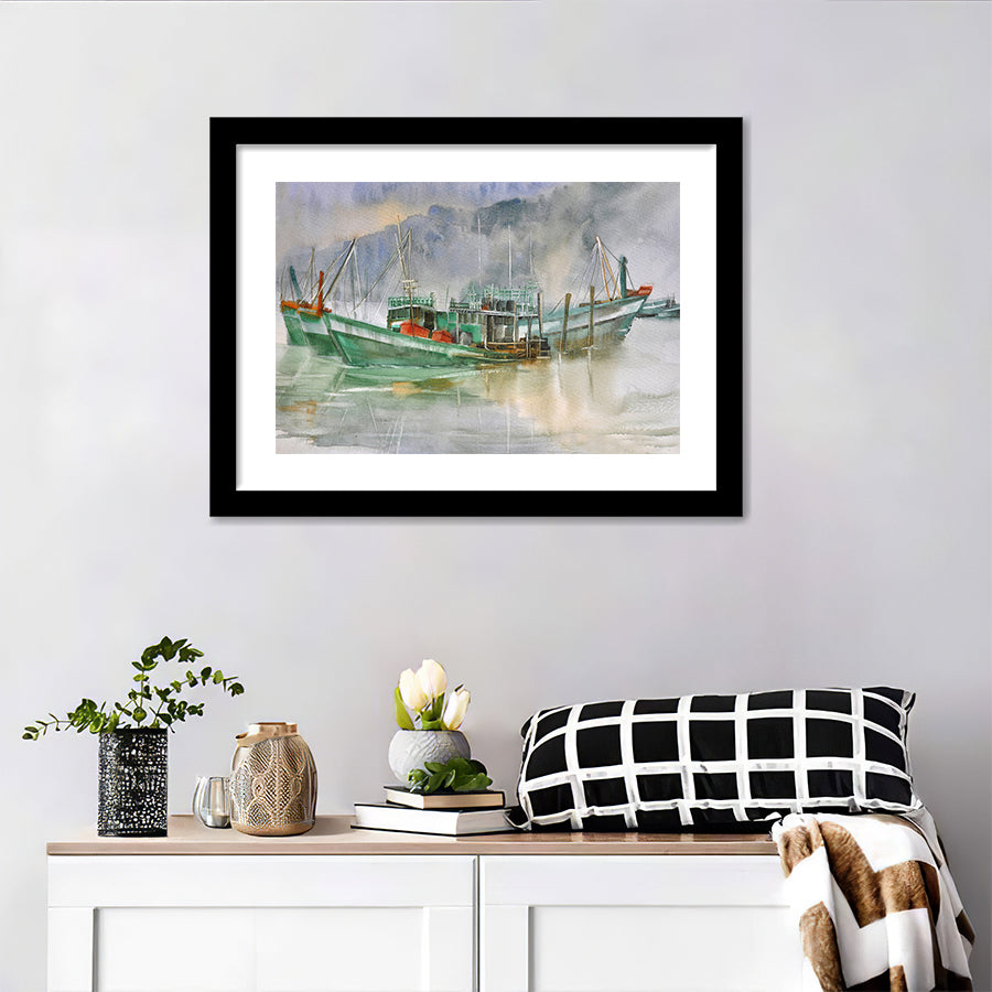 Boat In A Bay  Framed Wall Art - Framed Prints, Art Prints, Home Decor, Painting Prints