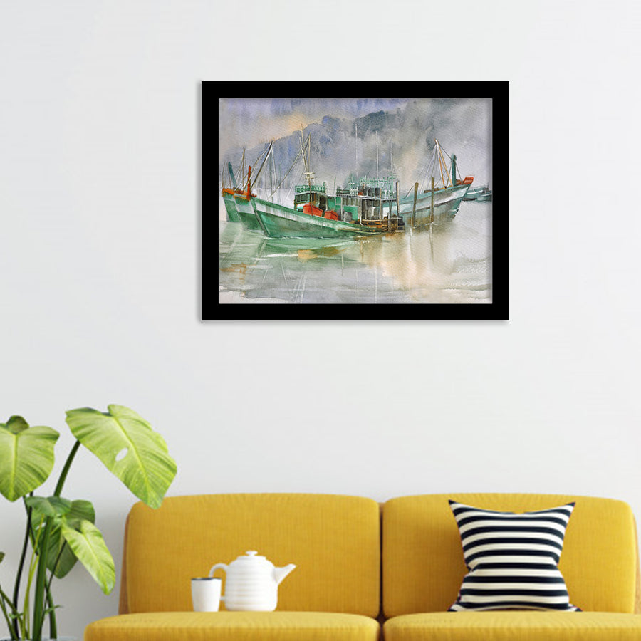 Boat In A Bay  Framed Wall Art - Framed Prints, Art Prints, Print for Sale, Painting Prints