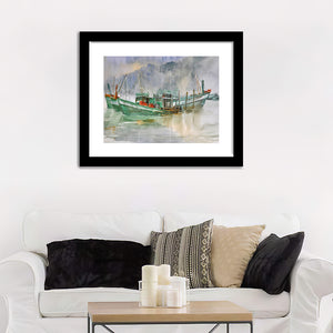 Boat In A Bay  Framed Wall Art - Framed Prints, Art Prints, Home Decor, Painting Prints