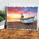 Boat On Sea Shore Photograph Canvas Wall Art - Canvas Prints, Prints for Sale, Canvas Painting, Home Decor