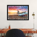 Boat On Sea Shore Photograph Framed Canvas Wall Art - Canvas Prints, Framed Art, Prints for Sale, Canvas Painting