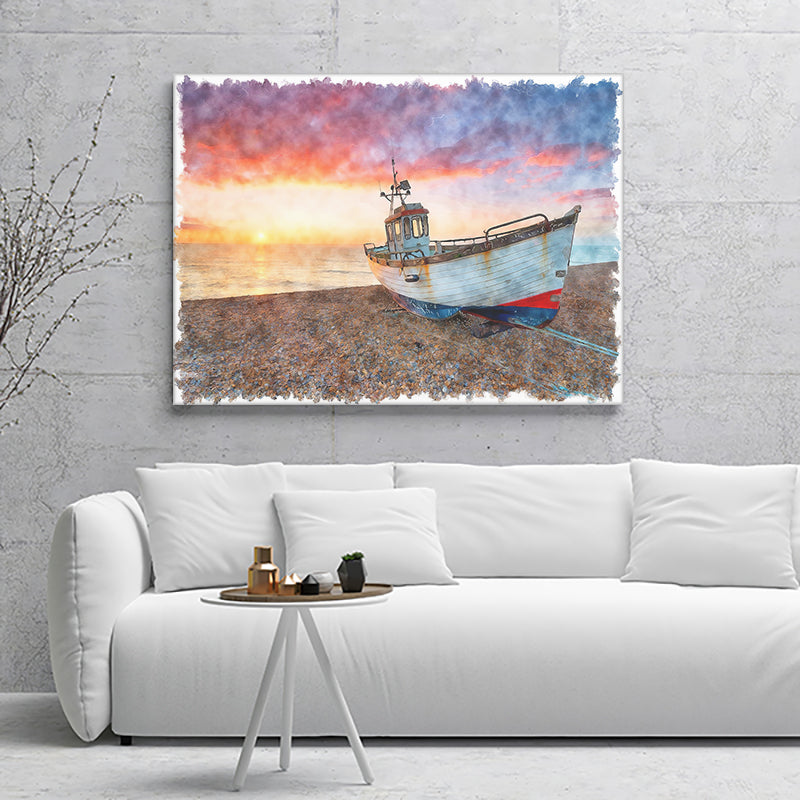Boat On Sea Shore Photograph Canvas Wall Art - Canvas Prints, Prints for Sale, Canvas Painting, Home Decor
