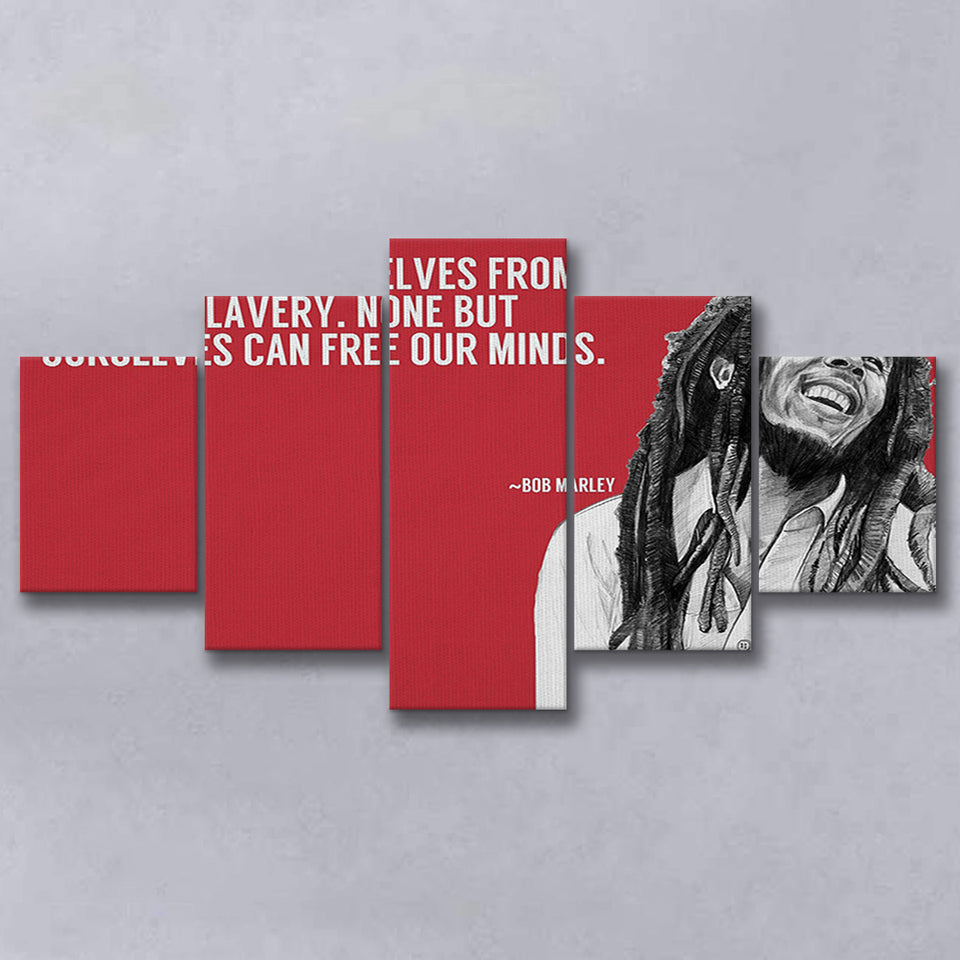 Bob Marley Deep Quotes Art, 5 Panel Canvas Prints Wall Art,Mixed Canvas, Large Canvas