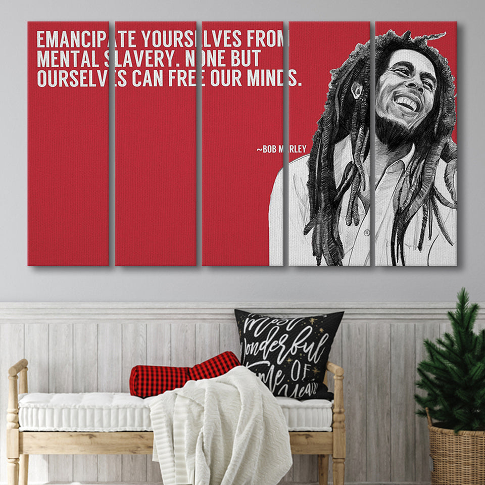 Bob Marley Deep Quotes Art, 5 Panel B Canvas Prints Wall Art, Extra Large Canvas Decor