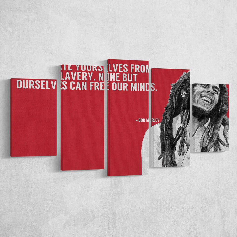 Bob Marley Deep Quotes Art, 5 Panel Canvas Prints Wall Art,Mixed Canvas, Large Canvas