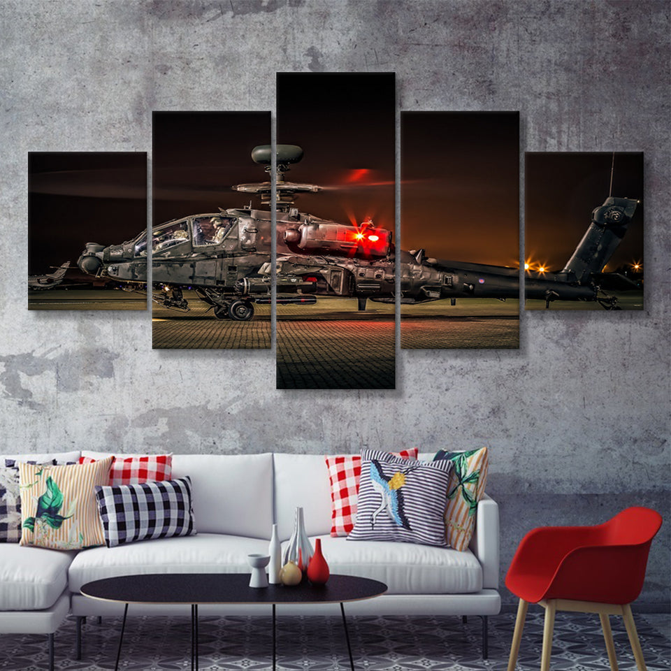 Boeing Ah 64 Apache Military Aircraft 5 Piece Canvas Prints Wall Art Decor - Painting Canvas, Multi Panels