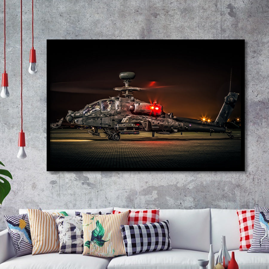 Boeing Ah 64 Apache Military Aircraft Framed Art Prints Wall Decor - Painting Art, Framed Picture, Ready to Hang