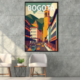 Bogota Retro Art Print, Large Canvas, Framed Canvas Print Wall Art Home Decor, Floating Frame