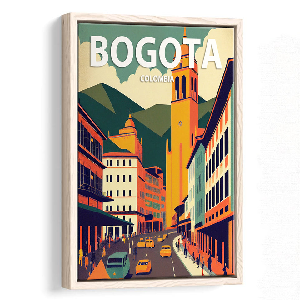 Bogota Retro Art Print, Large Canvas, Framed Canvas Print Wall Art Home Decor, Floating Frame