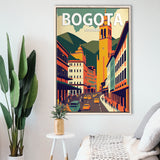 Bogota Retro Art Print, Large Canvas, Framed Canvas Print Wall Art Home Decor, Floating Frame