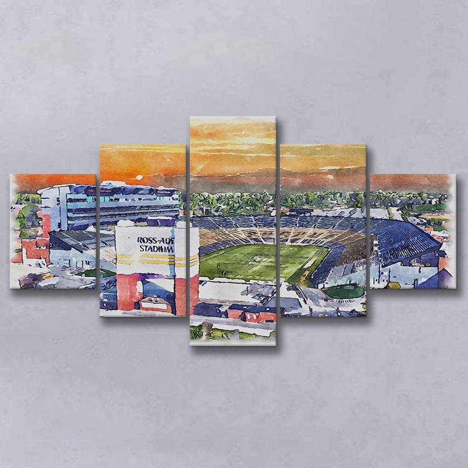 Boilermakers Stadium Ross Ade Stadium Watercolor, 5 Pieces, Multi Panel Canvas Prints Wall Art Decor