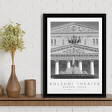 Bolshoi Theater, Moscow Russia Theatre Lovers Black And White Art Framed Canvas Prints Wall Art Home Decor, Floating Frame