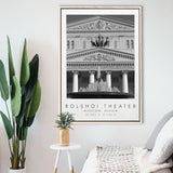 Bolshoi Theater, Moscow Russia Theatre Lovers Black And White Art Framed Canvas Prints Wall Art Home Decor, Floating Frame