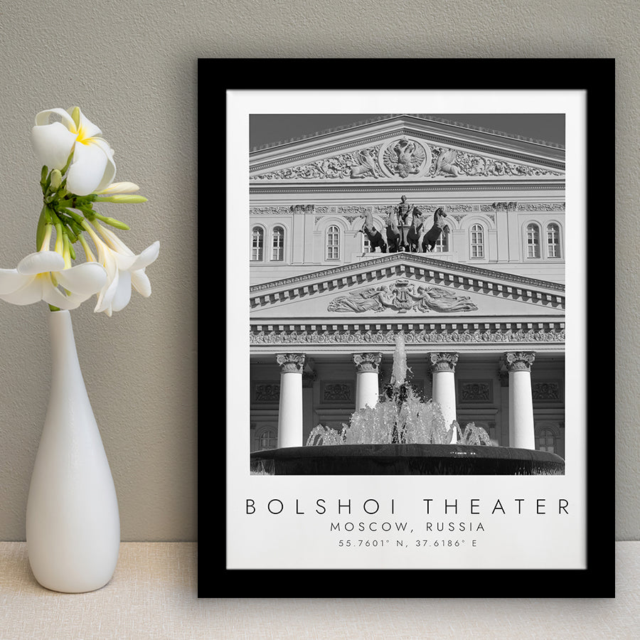 Bolshoi Theater, Moscow Russia Theatre Lovers Black And White Art Framed Art Prints Wall Art Decor, Framed Picture