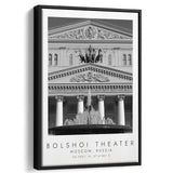 Bolshoi Theater, Moscow Russia Theatre Lovers Black And White Art Framed Canvas Prints Wall Art Home Decor, Floating Frame