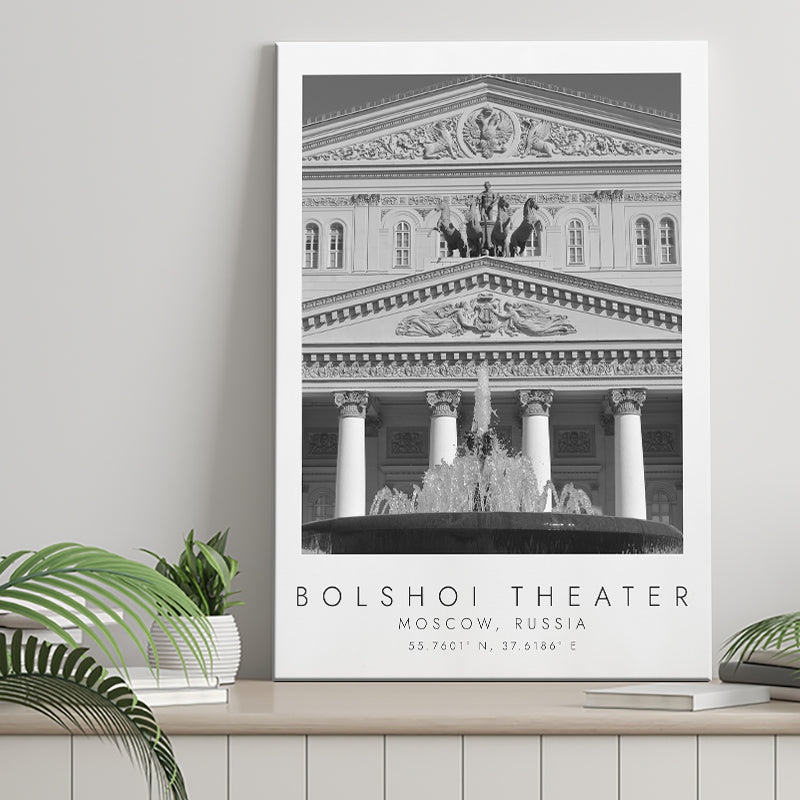 Bolshoi Theater, Moscow Russia Theatre Lovers Black And White Art Canvas Prints Wall Art Home Decor