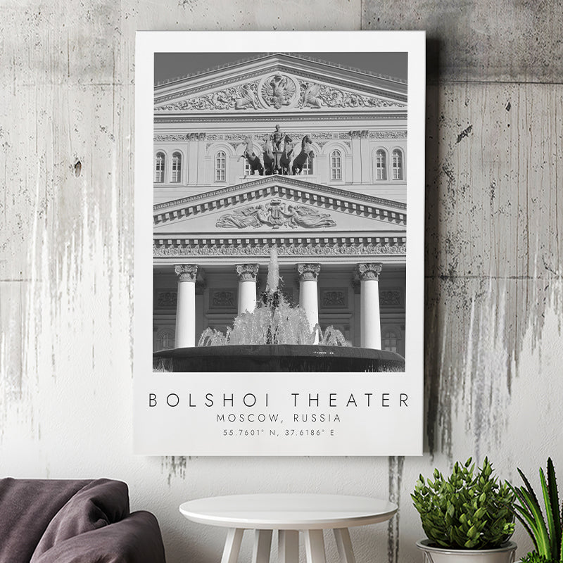 Bolshoi Theater, Moscow Russia Theatre Lovers Black And White Art Canvas Prints Wall Art Home Decor
