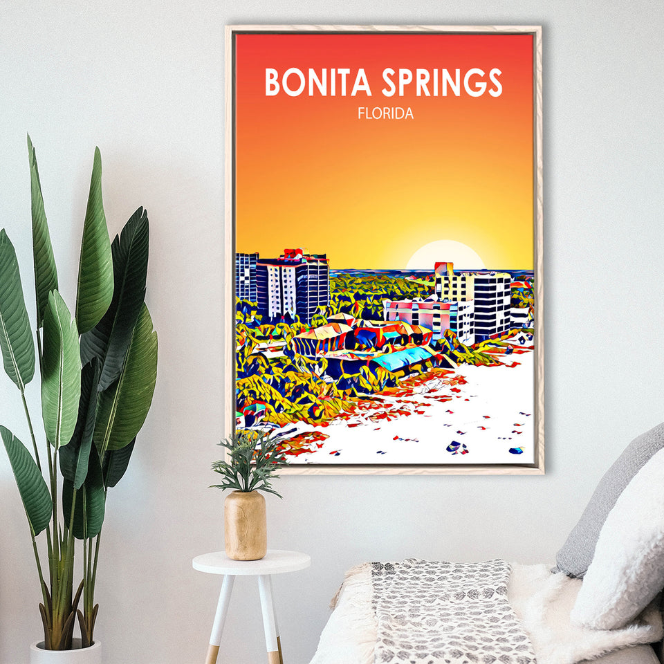 Bonita Springs FL Art, Large Canvas, Framed Canvas Print Wall Art Home Decor, Floating Frame