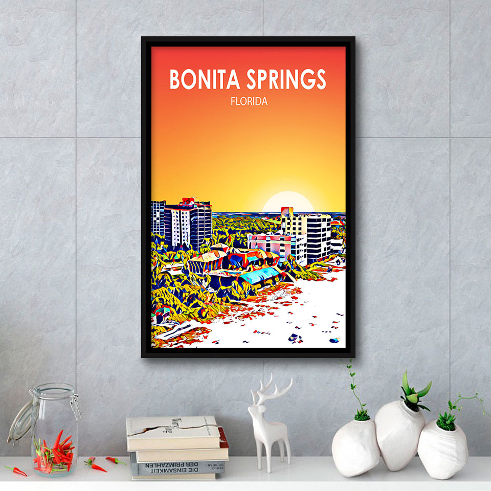 Bonita Springs FL Art, Large Canvas, Framed Canvas Print Wall Art Home Decor, Floating Frame