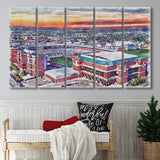 Boone Pickens Stadium Oklahoma State Football Stadium Watercolor, 5 Pieces B, Multi Panel Canvas Prints Wall Art Decor