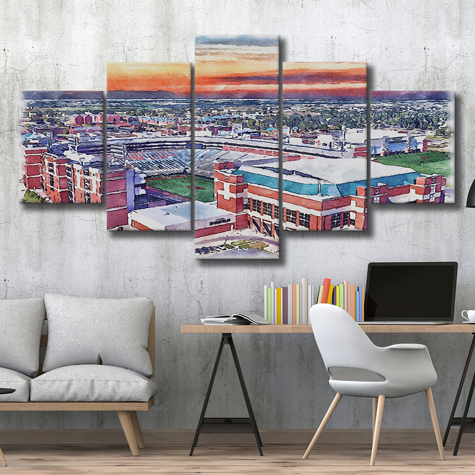 Boone Pickens Stadium Oklahoma State Football Stadium Watercolor, 5 Pieces, Multi Panel Canvas Prints Wall Art Decor